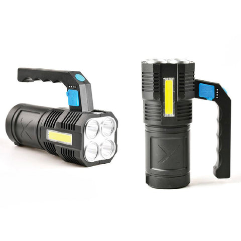 Camping-Taschenlampe mit 4 LEDs, 180lm, seitlichem Licht 150lm, per USB wiederaufladbar