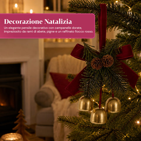 saint joy campanelle natalizie da appendere con rami di pino e fiocco 12x18 cm ean 8050043128294