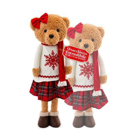 Saint Joy ausziehbarer Weihnachtsteddybär 40 75 cm mit Teleskopbeinen und Eisenstruktur 2 Outfits verfügbar EAN 8056819079555
