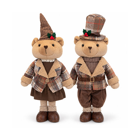 Saint Joy dekorativer Weihnachtsbär, 85 cm, Plüschtier zur Dekoration mit Hut und Schottenkleid, standfester Sockel, rot oder braun kariert, EAN 8056819080360