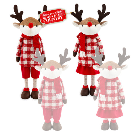 Saint Joy ausziehbares Weihnachtsrentier 45 80 cm mit Teleskopbeinen Eisenstruktur 2 Outfits skandinavisch oder Country EAN 8056819079593