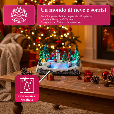 Saint Joy animiertes Weihnachtsdorf Silentpark mit LED Lichtern Musik und beweglichen Schlittschuhläufern EAN 8050043127495