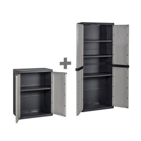Bild-2-toomax-Set aus hohem Schrank und niedrigem Schrank mit 2 Türen und verstellbaren Einlegeböden-EAN 8009371021258