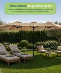 Zendea ovaler XXL Gartenschirm 400 x 200 aus Kohlenstoffstahl und Polyesterbespannung Höhe 275 m Sockel nicht enthalten EAN 8050030810942