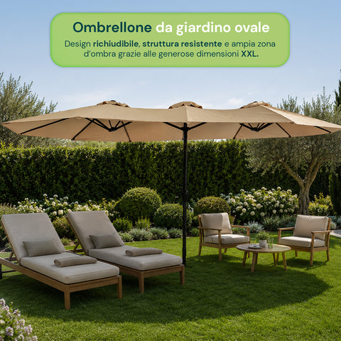 Zendea ovaler XXL Gartenschirm 400 x 200 aus Kohlenstoffstahl und Polyesterbespannung Höhe 275 m Sockel nicht enthalten EAN 8050030810942
