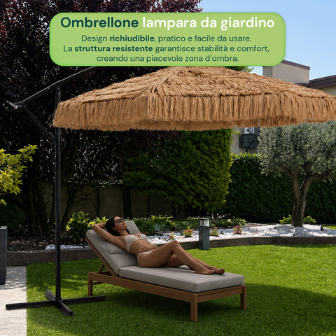 Zendea Gartenlampe Sonnenschirm in Rattanoptik Höhe 275 m mit Gestell aus Kohlenstoffstahl Kurbel und Kreuzständer EAN 8050030810720