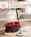 Avilia Home 360 Grad Rotationsmopp Set mit 14 l Eimer 46 x 27 x 22 cm und Stahlschleuder inklusive 2 Mikrofaserbezügen Seifendosierer und Teleskopstiel universelles Bodenwischset mit Rädern und Ablass EAN 8052879013140