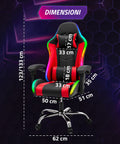 Nexor ergonomischer Gaming-Stuhl mit RGB-Beleuchtung und Massage-Lendenkissen, verstellbarer Bürosessel mit Fernbedienung EAN 8056819078855