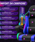 Nexor ergonomischer Gaming-Stuhl mit RGB-Beleuchtung und Massage-Lendenkissen, verstellbarer Bürosessel mit Fernbedienung EAN 8056819078855