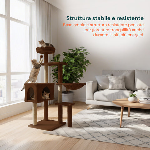 puppy lovers 120 cm hoher Kratzbaum für Katzen mit Schlafhöhle und mehrstöckiger Hängematte verschiedene Farben EAN 8054806950542