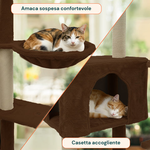 puppy lovers 120 cm hoher Kratzbaum für Katzen mit Schlafhöhle und mehrstöckiger Hängematte verschiedene Farben EAN 8054806950542