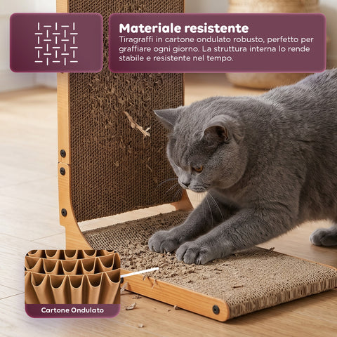 Puppy Lovers Kratzbaum für Katzen in L Form Höhe 68 cm robuster Kratzbaum aus Wellpappe und MDF Holz platzsparendes Design mit integriertem Ballspiel EAN 8054806950528