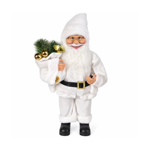 Saint Joy dekorativer Weihnachtsmann, 60 cm, mit Kiefernzweig und Weihnachtsschmuck, detailreiche Weihnachtsstatue in 4 Varianten: Rot, Eskimo, Weiß und Grau, EAN 8056819080575