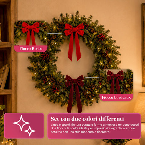 saint joy fiocchi per albero di natale in velluto set 2 bordeaux e rosso ean 8050043127990