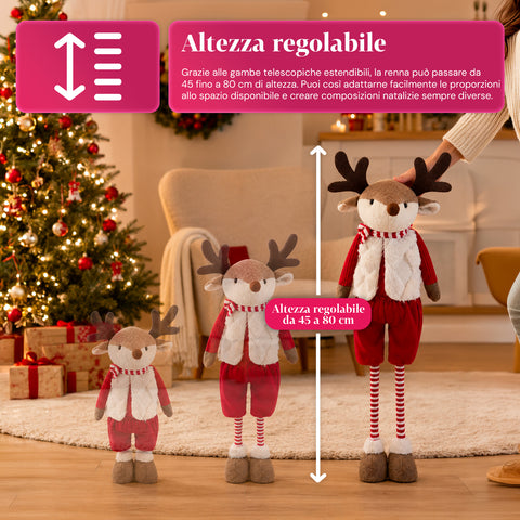 Saint Joy ausziehbares Weihnachtsrentier 45 80 cm mit Teleskopbeinen Eisenstruktur 2 Outfits skandinavisch oder Country EAN 8056819079593