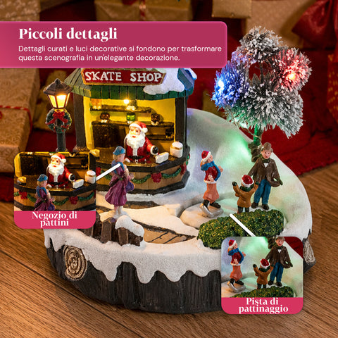 saint joy villaggio di natale luminoso gliderink pista di pattinaggio animata con musica e luci led decorazione in resina 208x207x172 cm a batterie aa ean 8050043127716