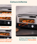 Gleichmäßiges Backen mit ergonomischem Griff, LED-Display und herausnehmbarem Schamottstein für eine einfache Bedienung