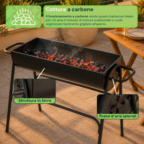 Zendea Holzkohle- und Holzgrill aus Stahl mit hohen Beinen Feuerstelle 74x38 cm und Grillrost 70x34 cm mit großer Grillfläche EAN 8056819079531