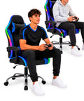 Nexor ergonomischer Gaming-Stuhl mit RGB-Beleuchtung und Massage-Lendenkissen, verstellbarer Bürosessel mit Fernbedienung EAN 8056819078855