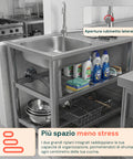Avilia Home Multifunktionsspüle aus Edelstahl mit Wasserhahn Waschbecken Becken Abtropffläche und doppelseitig montierbarer Ablage rechts links 75x40x80 cm EAN 8056244083189