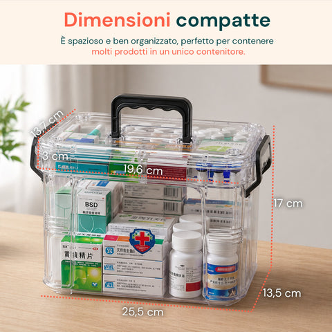 avilia home transparenter Medikamentenorganizer mit 2 Ebenen Griff und Clipverschluss 8 obere Fächer 235x17x135 cm ean 8052879011375