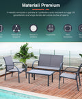 Gartenmöbel-Set aus hochwertigen Materialien - Outdoor-Lounge mit pulverbeschichtetem Metallgestell, atmungsaktivem Textilgewebe und Tisch aus gehärtetem Glas, ideal für eine Terrasse mit Meerblick