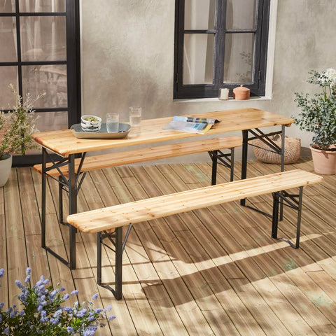 Garden Friend rechteckiges klappbares Biergartenset aus Eisen und Holz 3 Teile 70x220 cm grün EAN 8023755029272