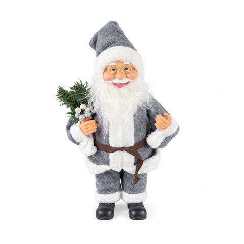 Saint Joy dekorativer Weihnachtsmann, 60 cm, mit Kiefernzweig und Weihnachtsschmuck, detailreiche Weihnachtsstatue in 4 Varianten: Rot, Eskimo, Weiß und Grau, EAN 8056819080575