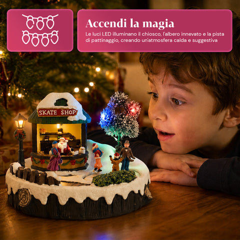 saint joy villaggio di natale luminoso gliderink pista di pattinaggio animata con musica e luci led decorazione in resina 208x207x172 cm a batterie aa ean 8050043127716