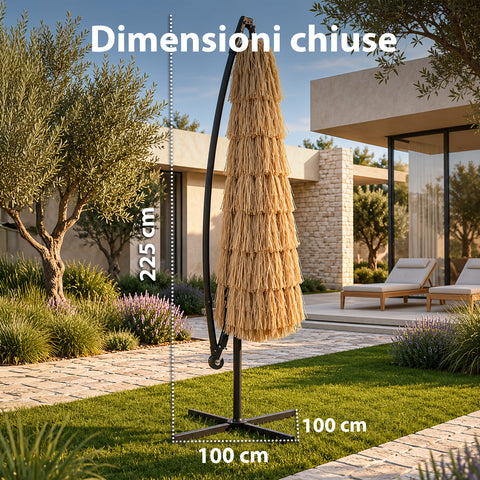 Zendea Gartenlampe Sonnenschirm in Rattanoptik Höhe 275 m mit Gestell aus Kohlenstoffstahl Kurbel und Kreuzständer EAN 8050030810720