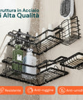 avilia home Set mit 4 selbstklebenden Wandregalen aus Metall mit Haken ohne Bohren EAN 8052879010996
