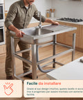 Avilia Home Multifunktionsspüle aus Edelstahl mit Wasserhahn Waschbecken Becken Abtropffläche und doppelseitig montierbarer Ablage rechts links 75x40x80 cm EAN 8056244083189
