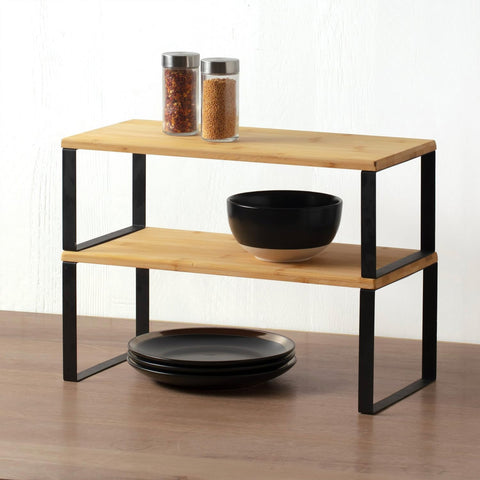 Bild-5-five-simply-smart-Platzsparendes-Regal-mit-2-Ablagen-aus-Bambus-40x35x175cm-schwarz-EAN-3560232770555