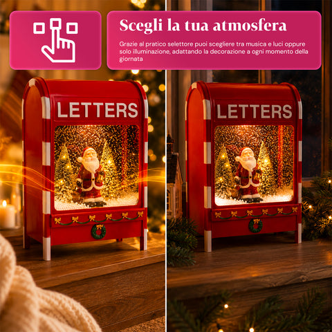 saint joy cassetta postale natalizia luminosa con effetto neve musica e luci led decorazione babbo natale in plastica 24x15x37 cm a batterie o usb ean 8050043127891