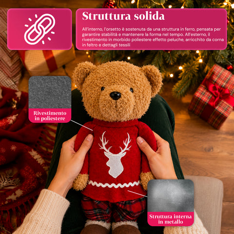 Saint Joy ausziehbarer Weihnachtsteddybär 40 75 cm mit Teleskopbeinen und Eisenstruktur 2 Outfits verfügbar EAN 8056819079555