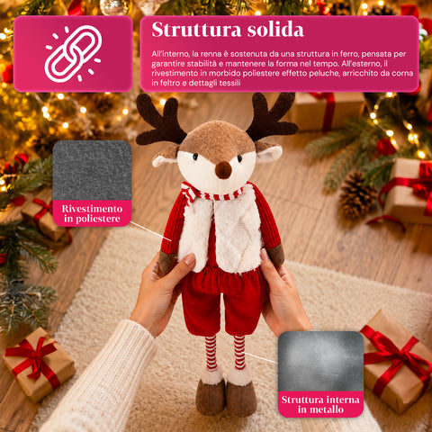 Saint Joy ausziehbares Weihnachtsrentier 45 80 cm mit Teleskopbeinen Eisenstruktur 2 Outfits skandinavisch oder Country EAN 8056819079593