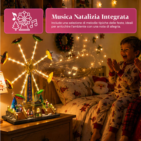 saint joy ruota panoramica natalizia skywheel con luci led melodie e doppia rotazione villaggio con biglietteria e personaggi 477 cm ean 8050043127754