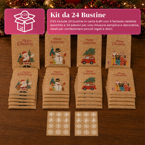 saint joy sacchetti natalizi set 24 bustine in carta kraft con adesivi ean 8050043128126