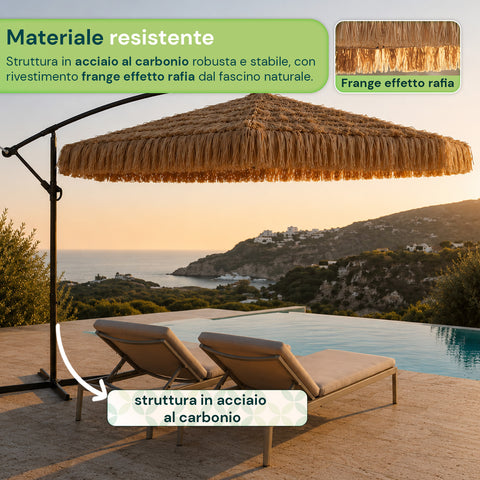 Zendea Gartenlampe Sonnenschirm in Rattanoptik Höhe 275 m mit Gestell aus Kohlenstoffstahl Kurbel und Kreuzständer EAN 8050030810720