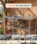 Avilia Home Multifunktionsspüle aus Edelstahl mit Wasserhahn Waschbecken Becken Abtropffläche und doppelseitig montierbarer Ablage rechts links 75x40x80 cm EAN 8056244083189