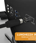 Omega Koaxialkabel für TV-Antenne 3m Stecker Stecker mit schwarzem Adapter EAN 8051191550272