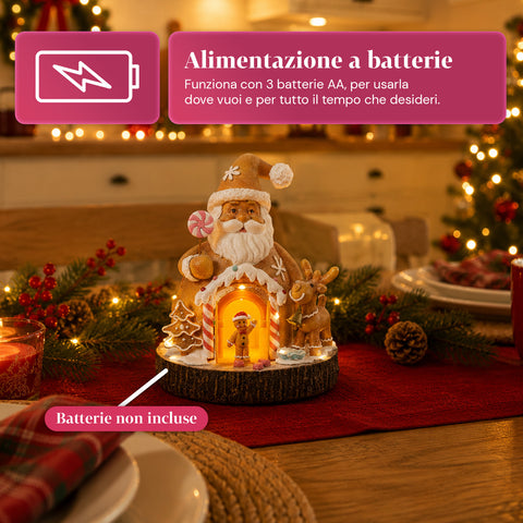 saint joy santa ginger decorazione natalizia babbo natale pan di zenzero santa ginger con luci led musica e porta apribile casetta luminosa in resina 206 cm ean 8050043127631