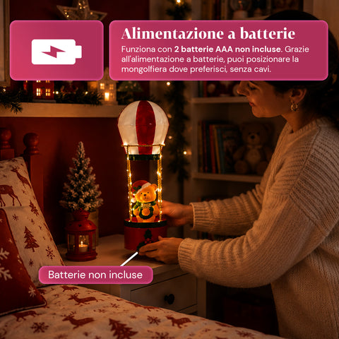 saint joy teddy skyfloat mongolfiera natalizia luminosa in metallo con orsetto luci led e funi dorate a batteria alta 37 cm con ghirlanda e agrifoglio ean 8050043127822