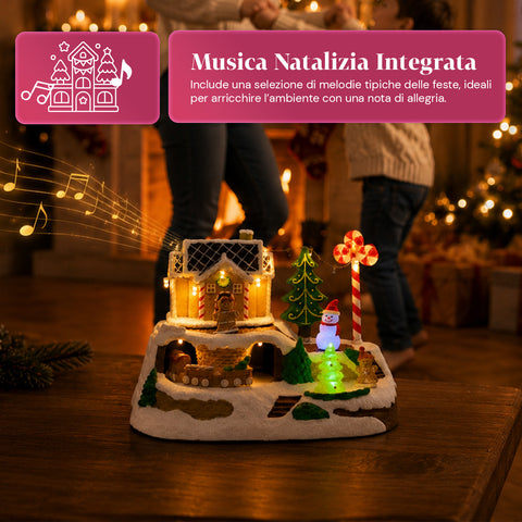 saint joy villaggio natalizio luminoso candy town con trenino in movimento e 8 melodie casetta pan di zenzero led decorazione natale 235 cm ean 8050043127686