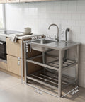 Avilia Home Multifunktionsspüle aus Edelstahl mit Wasserhahn Waschbecken Becken Abtropffläche und doppelseitig montierbarer Ablage rechts links 75x40x80 cm EAN 8056244083189
