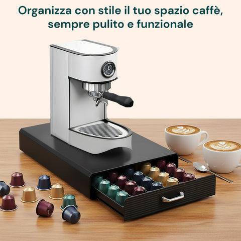 Avilia Home Kaffeekapselorganizer mit 1 Schublade schwarz elegant Fassungsvermögen 50 Kapseln EAN 8052879011023