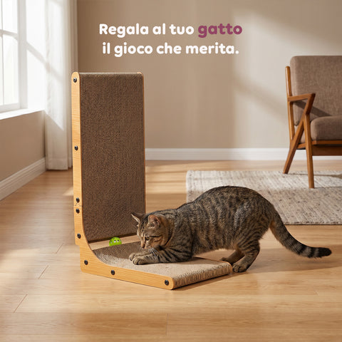 Puppy Lovers Kratzbaum für Katzen in L Form Höhe 68 cm robuster Kratzbaum aus Wellpappe und MDF Holz platzsparendes Design mit integriertem Ballspiel EAN 8054806950528