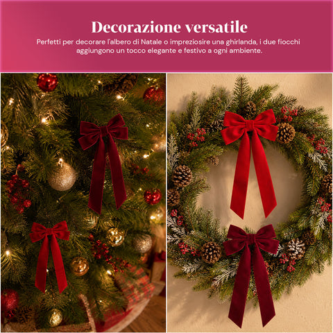 saint joy fiocchi per albero di natale in velluto set 2 bordeaux e rosso ean 8050043127990
