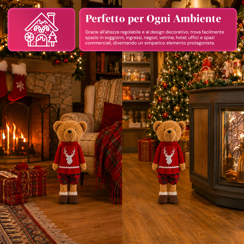 Saint Joy ausziehbarer Weihnachtsteddybär 40 75 cm mit Teleskopbeinen und Eisenstruktur 2 Outfits verfügbar EAN 8056819079555