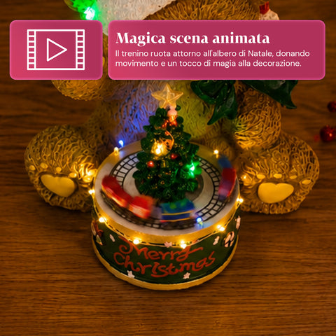 saint joy orsetto di natale luminoso con trenino rotante e carillon teddy xmas bear station decorazione natalizia led in poliresina 205 cm ean 8050043127662